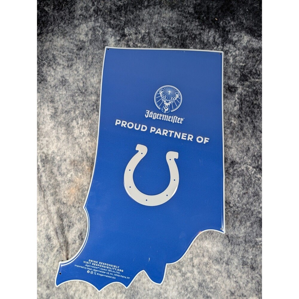 Jagermeister Indianapolis Colts Indiana Shaped Metal Tin Tacker Bar Sign 17.5"